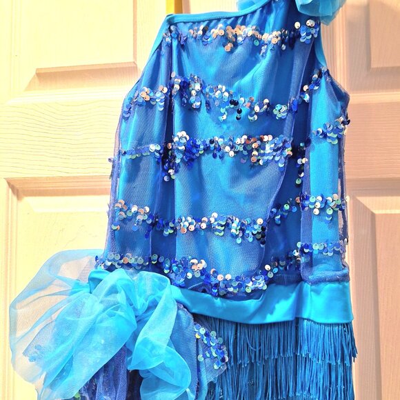 Weissman Blue Sequined Fringe Tap Jazz Dance Costume XLC - Picture 3 of 8